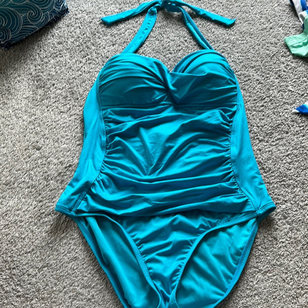 Liz Claiborne turquoise/aqua swimsuit Sz 14